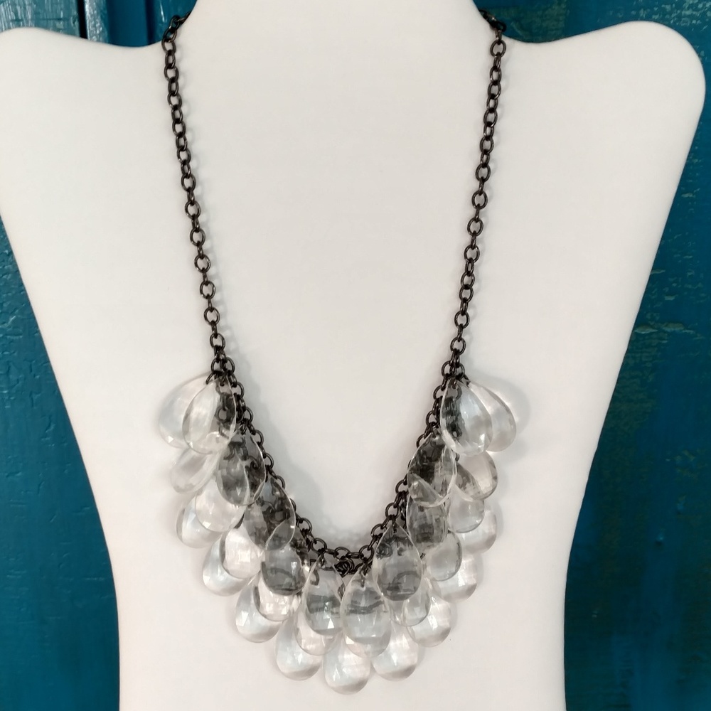 Clear teardrop beaded statement necklace